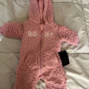 NWT | Pink Sherpa DKNY Baby SnowSuit | One Piece | 0-3 Months | Baby